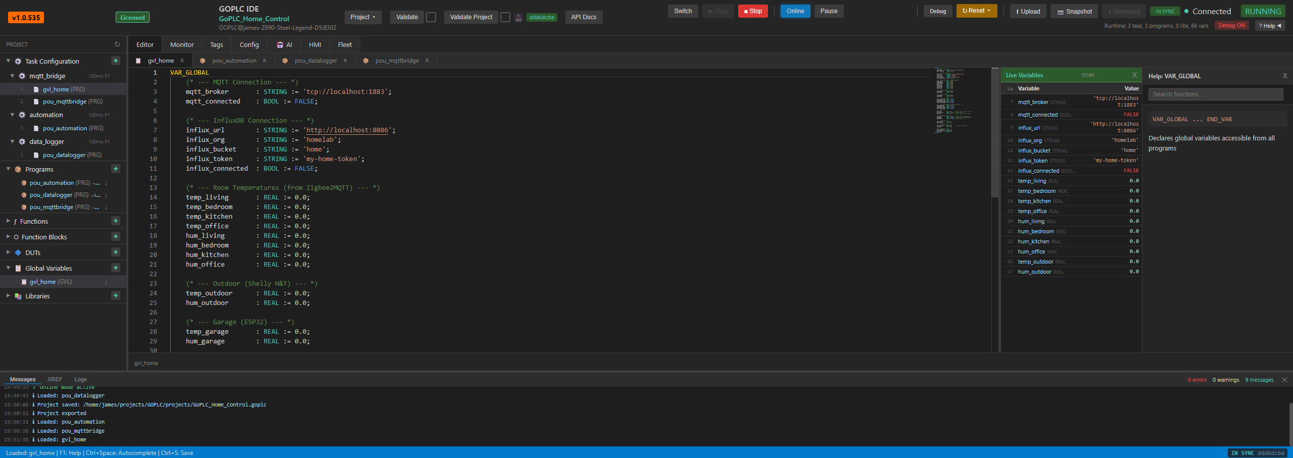 ControlForge Web IDE with home automation programs